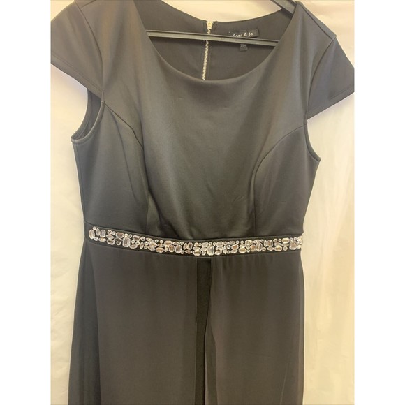 Sami & Jo Black Beaded Evening Dress Mid Length With OverSkirt, Women's SIze L - Picture 3 of 13